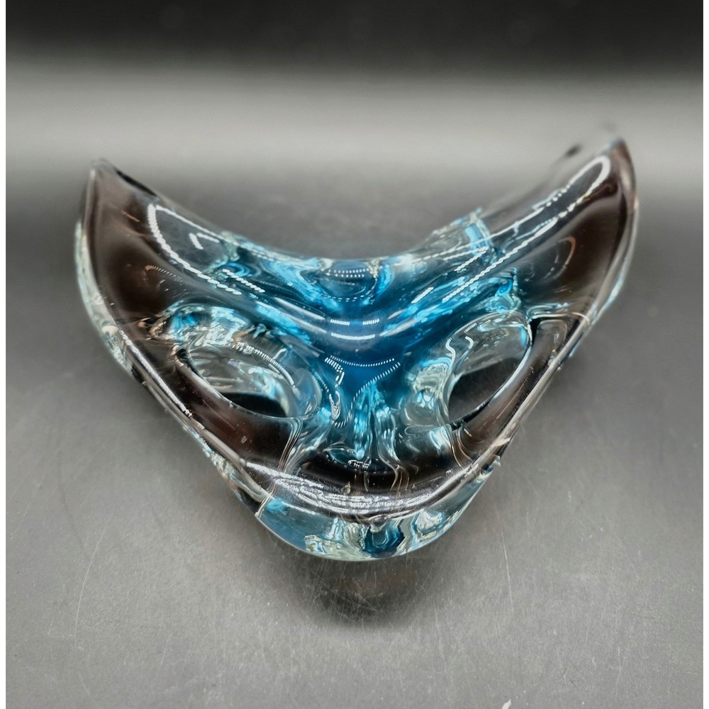 Vintage Murano ‎ Sommerso Art Glass Blue Charcoal Bi-morphic Winged Sculpture